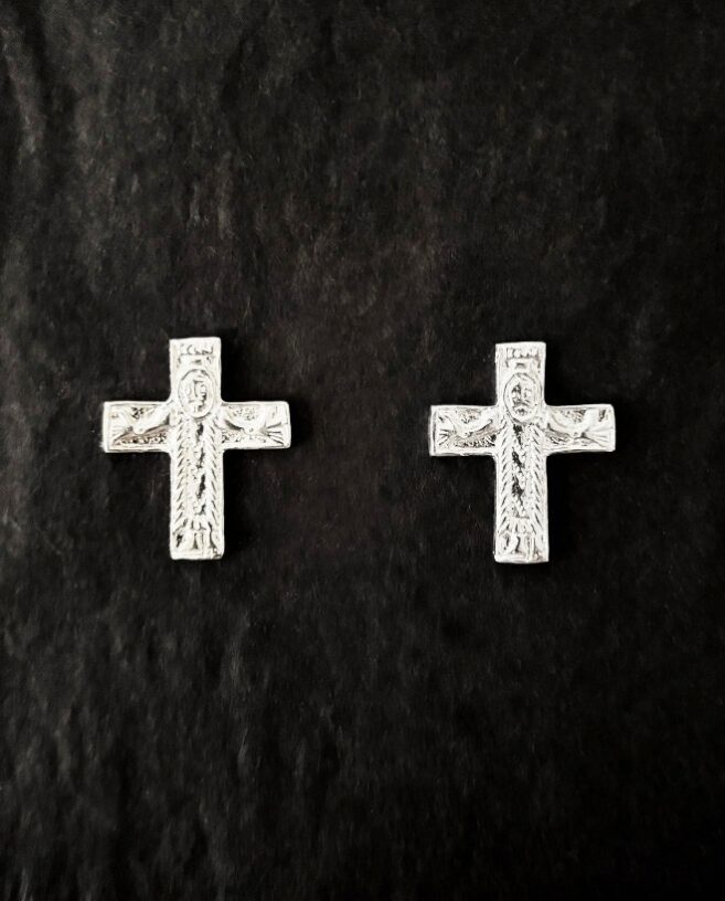 silver antique cross earrings